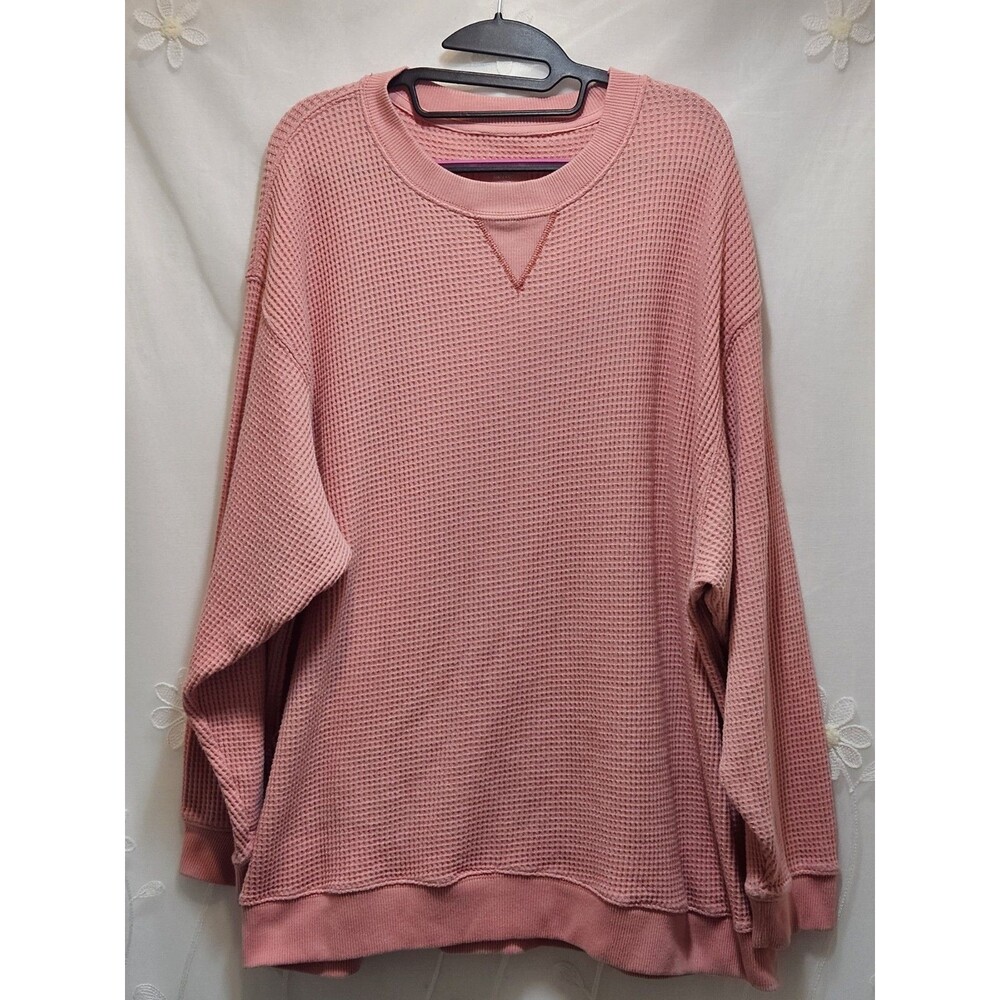 Aerie Womens XL Pink Sweater Waffle Knit Thermal Oversized Soft Girl Crewneck